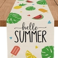 Summer table runner with hello summer print, watermelon and pineapple patterns - White Summer Collage (8)