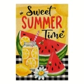 Double-sided Sweet Summer garden flag with watermelon and lemon on yellow background - Summer Cold Drink Watermelon Sweet SUMMER (12) / 30x45cm