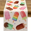 Linen textured table runner with colorful watercolor popsicle and polka dot prints - Watercolor Popsicle Print (9)