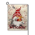 Drapeau de jardin de Noël avec gnome tenant un lapin et texte Welcome festif - Style Gnome de Bienvenue à Carreaux (9)