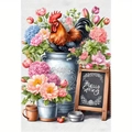 Double-sided garden flag featuring a rooster and spring flowers with Hello Spring text - Retro Rooster Floral HELLO SPRING (13) / 30x45cm