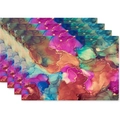 Abstract colorful marble linen placemat set of 4 with vibrant fluid art and gold accents - Vibrant Colorful Fluid(10)
