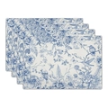 Set of 4 linen placemats with blue floral Toile de Jouy patterns on white background - Blue Toile Style (12)