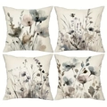 4er-Set böhmische Leinen-Kissenbezüge mit Aquarell-Mohnblumen für Heimdekoration - Sortierte Stile Set / 45*45 (Leinen)