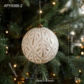 Bola de Navidad blanca y dorada con motivo de hojas de purpurina, adorno de 10 cm de gala - Bola de Plástico de 10CM Patrón de Hojas Estilo B (APYX566-2)