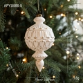 Vintage ivoren kersthanger met gouden bladstructuur en een matte afwerking - 8CM Finial Hanger Stijl A (APYX566-5)
