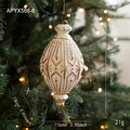 Vintage-Christbaumschmuck in Tropfenform, Mattweiß mit goldenen Sternen und Aufhängung - 8CM Tropfen Hängeanhänger Stil B (APYX566-6)