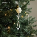 Christmas tree ornament with white pearls and faceted acrylic crystals on a silver string - White Pendant Style C (APYX671-4)