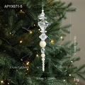 Clear acrylic icicle Christmas ornament with faux pearls and sparkling metallic accents - White Pendant Style D (APYX671-5)