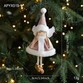 Pink plush Christmas angel girl hanging ornament with antlers and gold bell, 18cm tall - Pink Angel Pendant