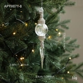 Elegant 17cm transparent acrylic icicle ornament with silver metal detail for Xmas trees - Transparent Pendant Style C (APYX671-8)