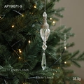 Clear acrylic faceted icicle Christmas ornament with silver cap hanging on a tree - Transparent Pendant Style D (APYX671-9)