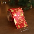 Red Christmas ribbon with gold foil trees and stars on a 6.3cm wide satin fabric - 6.3CM Red Ribbon/2M