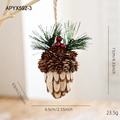 Ciondolo natalizio a forma di pigna in legno con aghi di pino e bacche rosse 11cm - Pigna in Pezzi di Legno 11CM (APYX592-3)