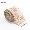 Nastro natalizio in lino con fiocchi di neve bianchi e bordi metallici argento 6,3 cm - Champagne
