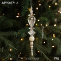 Icy acrylic icicle Christmas ornament with white pearls and silver string hanging - Transparent Pendant Style F (APYX671-1)