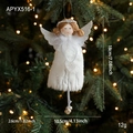 White plush Christmas angel girl ornament with silver wings and bells for tree decor - White