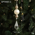 Christmas gold glitter bead and clear teardrop crystal pendant for holiday tree decoration - Pearl Pendant Style A (APYX691-2)