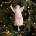 Pink plush angel Christmas tree ornament with glittery silver wings and star bell - Pink