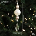 Cream pearl and gold glitter ball Christmas ornament with faceted acrylic diamond pendant - Pearl Pendant Style C (APYX691-4)