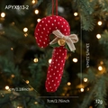 Bastón de caramelo navideño de peluche rojo con lunares, lazo de yute y cascabel dorado - Estilo Rojo con Lunares Blancos (APYX513-2)