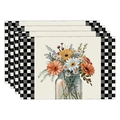 Set of 4 linen placemats with sunflower mason jar print and checkered border - Sunflower Plaid (13)