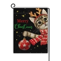 Drapeau de jardin de Noël avec motif chat et bois de cerf sur tissu de lin double face - Style Chat avec Bois et Boule de Noël (11)