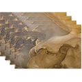 Set of 4 linen placemats with gold and brown abstract marble print for dining table - Light Luxury Ink Texture(12)