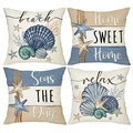 Set van vier kussenslopen met oceaan thema en zeesterren voor woonkamer en slaapkamer - Vierdelige Set (Oceaan Thema) / 45*45 (Linnen)