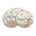Set of 4 round linen placemats featuring a watercolor Easter bunny and flower design - Easter Flower Crown Rabbit Style