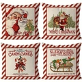 Set di quattro federe natalizie vintage in lino con motivi di Babbo Natale - Materiale in lino