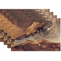 Set of 4 linen placemats with abstract watercolor marble pattern in brown and gold - Dark Brown Fluid Art(13)
