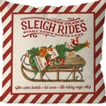 Detail van vintage linnen kerstkussenhoes met kerstslee en rode gestreepte rand - Kerstslee Stijl / Linnen materiaal