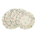 Set of 4 round linen placemats with delicate pastel floral prints for dining tables - Pastoral Floral Style
