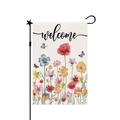 Outdoor garden flag with watercolor flower butterfly design and black metal stake set - Watercolor Floral Butterfly welcome (19) / 30x45cm