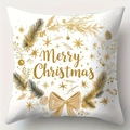 Makro-Detail von Kissenhülle mit weihnachtlichem Elch- und Goldbaumdruck aus Samt - Merry Christmas Kranz-Stil (4)