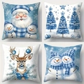 Set of 4 Christmas snowman and reindeer plush pillow covers for holiday home sofa decor - 45*45cm (Short Plush)