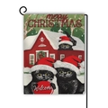 Drapeau de jardin de Noël avec trois chats noirs en bonnets de Père Noël et support - Style Trois Chats Noirs au Bonnet de Noël (15)