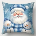 Detalle de funda de cojín navideño con Papá Noel, muñecos de nieve y copos de nieve - Estilo Papá Noel y Muñeco de Nieve (1) / 45*45cm (Felpa Corta)