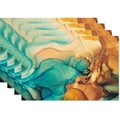 Set of 4 linen placemats with abstract turquoise and gold marble fluid art print - Amber Gold Fluid(14)