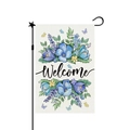 Vertical garden flag with blue pansies and lavender featuring a black Welcome art text - Cool Toned Floral Welcome (21) / 30x45cm