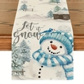 Linen Christmas table runner with snowman let it snow print for holiday party decor - 33*90cm / Snowman Bird Let it Snow (3)