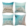 Set of 4 modern ocean themed pillow covers featuring starfish and shells on white background - 45*45 (Short Plush) / Four-Piece Set