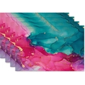 Set of 4 linen placemats with abstract blue and pink alcohol ink marble pattern - Cyan Blue Rose Red Art(15)