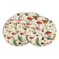 Set of 4 round linen placemats with vintage forest motifs of mushrooms and butterflies - Forest Mushroom Nature Element Style
