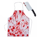 Halloween-Blutschürzen-Set mit realistischen Blutspritzern und gefälschter Kochmesser-Prop - Weiße Basis Mit Blutspritzern Und Requisitenmesser (2) / 50*70