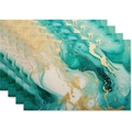 Set of 4 teal marble linen placemats with gold accents and abstract watercolor design - Teal Marble Texture(17)