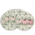 Set of 4 round linen placemats with pink pumpkin and leaf patterns for home decor - Pink Pumpkin Plaid Style