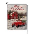 Drapeau de jardin de Noël double face en lin avec camion rouge et motif bonhomme de neige - Style Pickup Rouge avec Sapin de Noël (20)