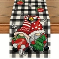 Christmas buffalo plaid linen table runner with cute gnomes and believe message - Plaid Gnome Believe (7)